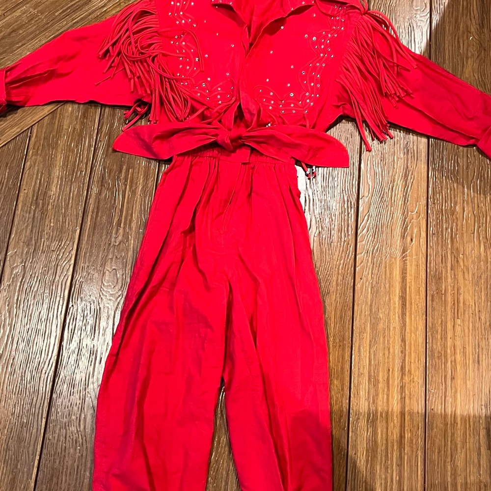 Vintage W€ST€RN JUMPSUIT, light cotton feel, bright red, no flaws